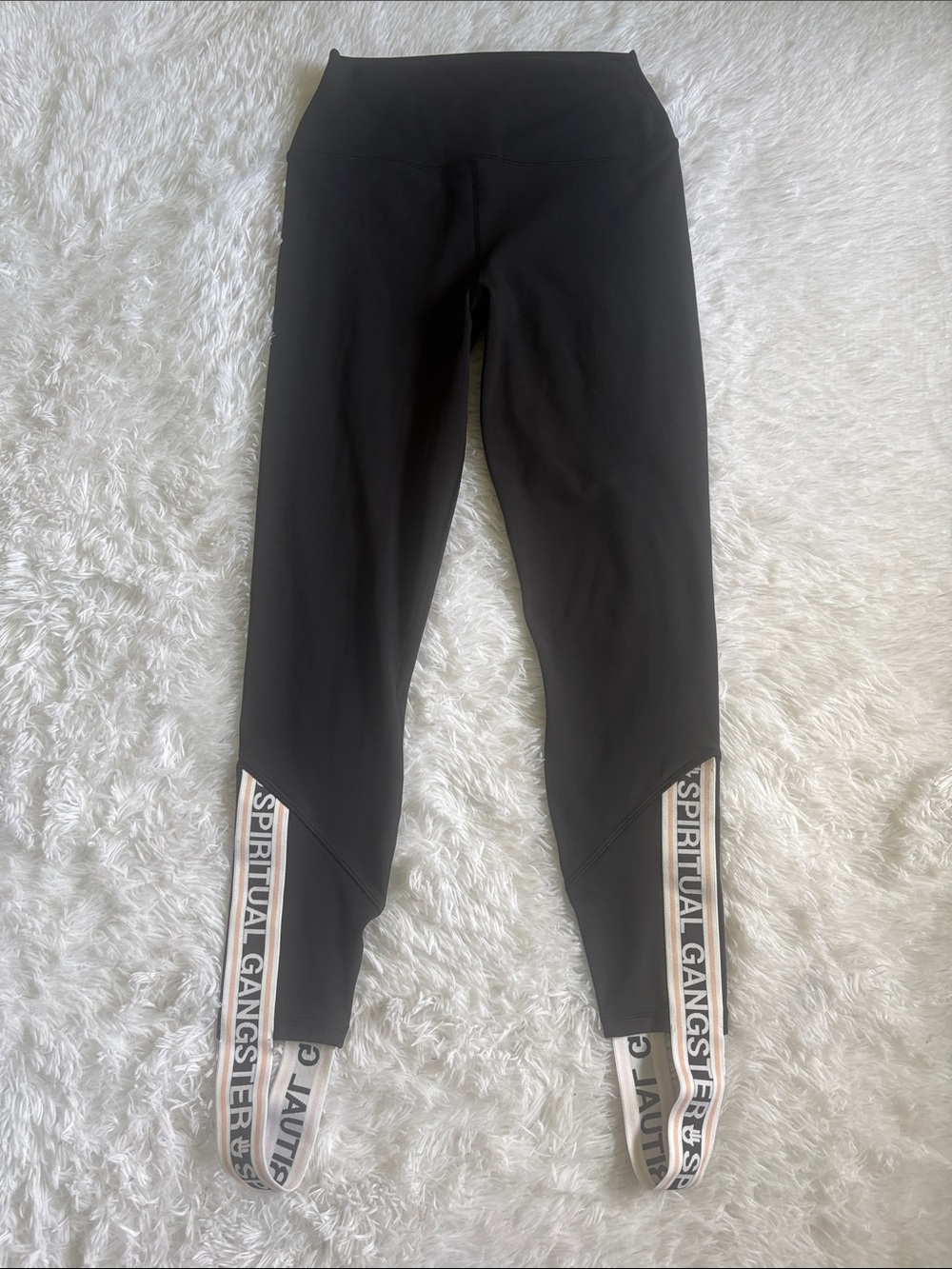 Spiritual Gangster Black Printed Logo Stirrup Ankle Band Leggings Size S